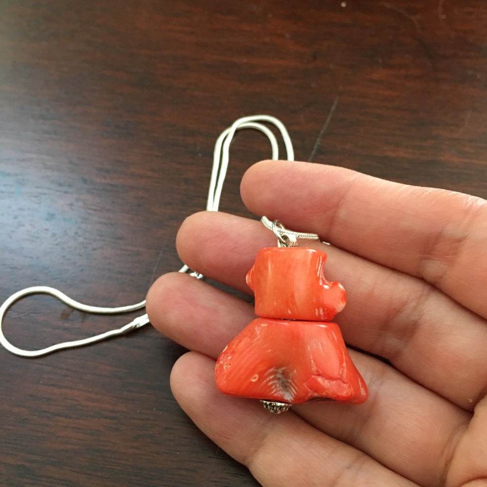 Genuine coral pendant & 925 chain